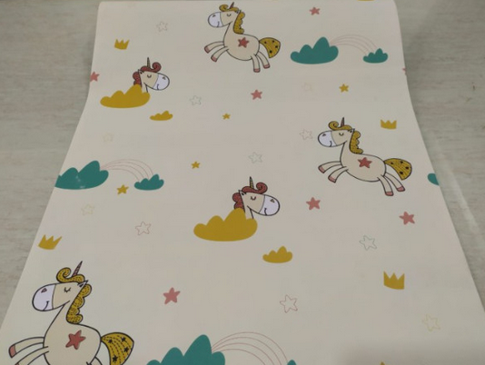 Wallpaper Sticker Dinding Kuda Pony Unicorn Cream